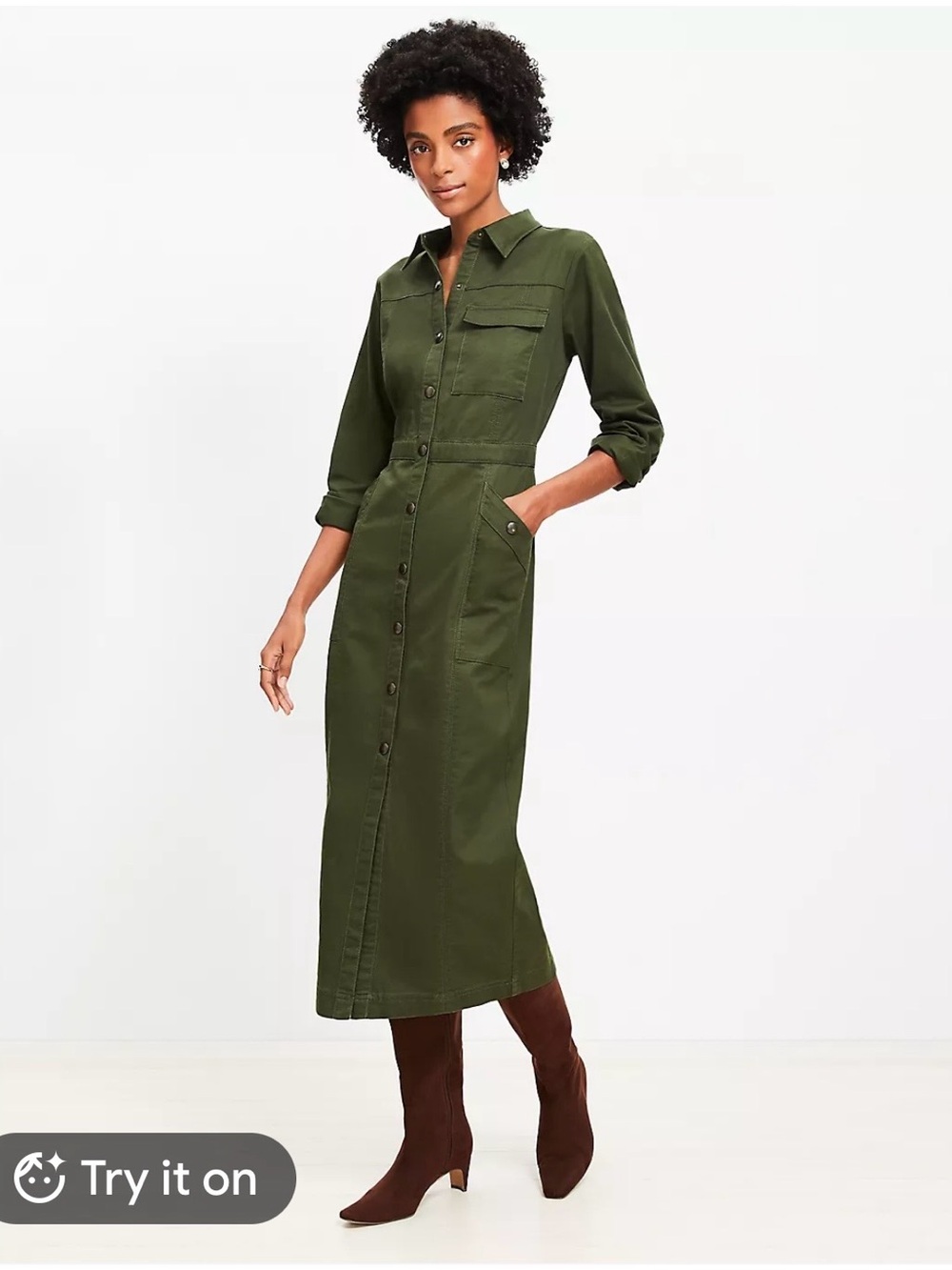 LOFT Olive Green Button-Front Maxi Shirt Dress / BNWT